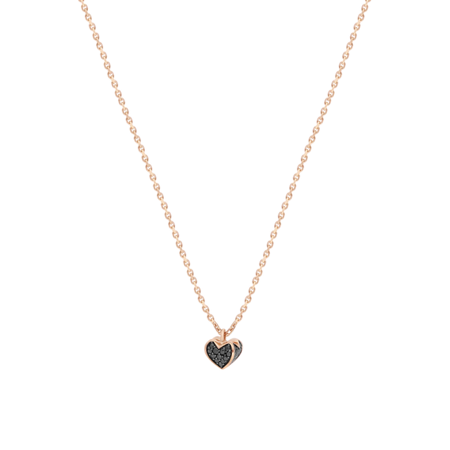 Collier Korloff Korlove or rose et diamants noirs petit modèle 1 cœur - JKVP01PG/BD