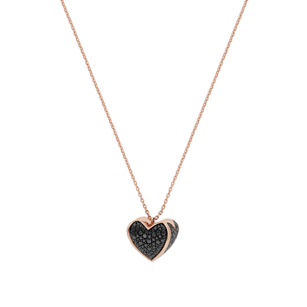 Collier Korloff Korlove or rose et diamants noirs très grand modèle 1 cœur - JKVP05PG/D