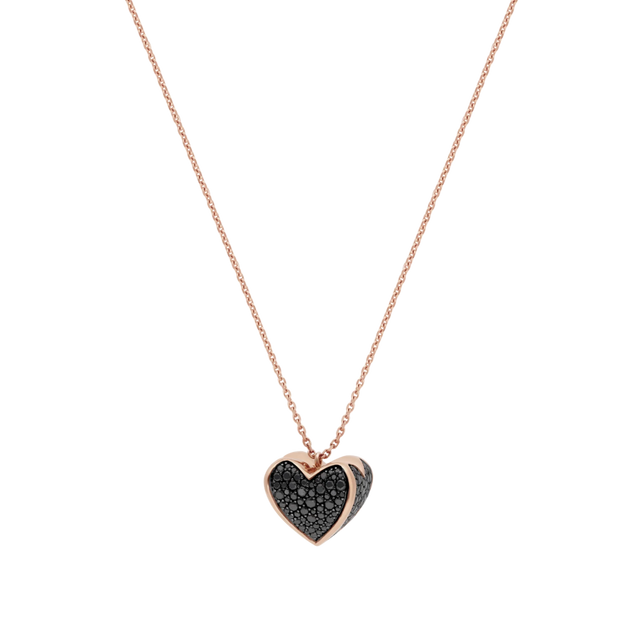 Collier Korloff Korlove or rose et diamants noirs très grand modèle 1 cœur - JKVP05PG/D