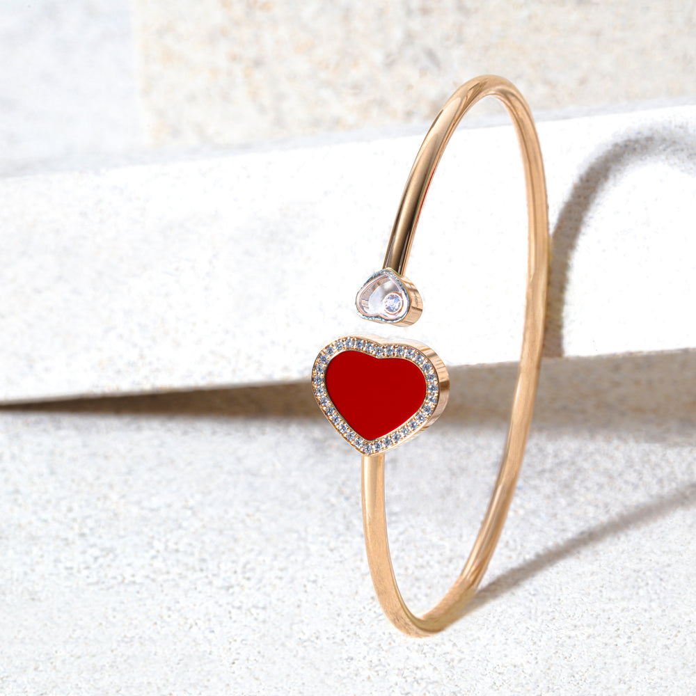 Bracelet Chopard Happy Hearts Or rose diamant pierre rouge